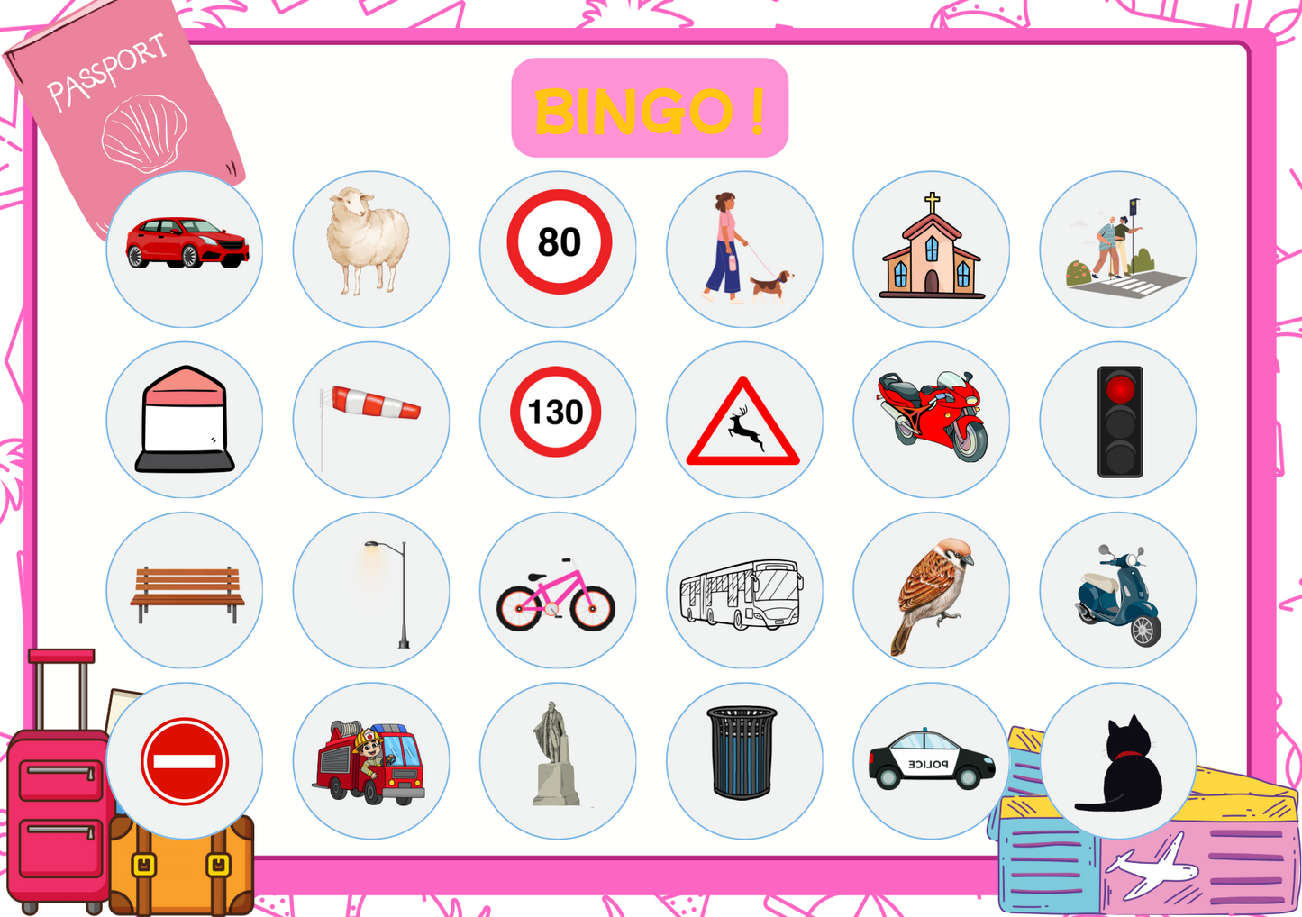 Jeu bingo de la route orange/rose