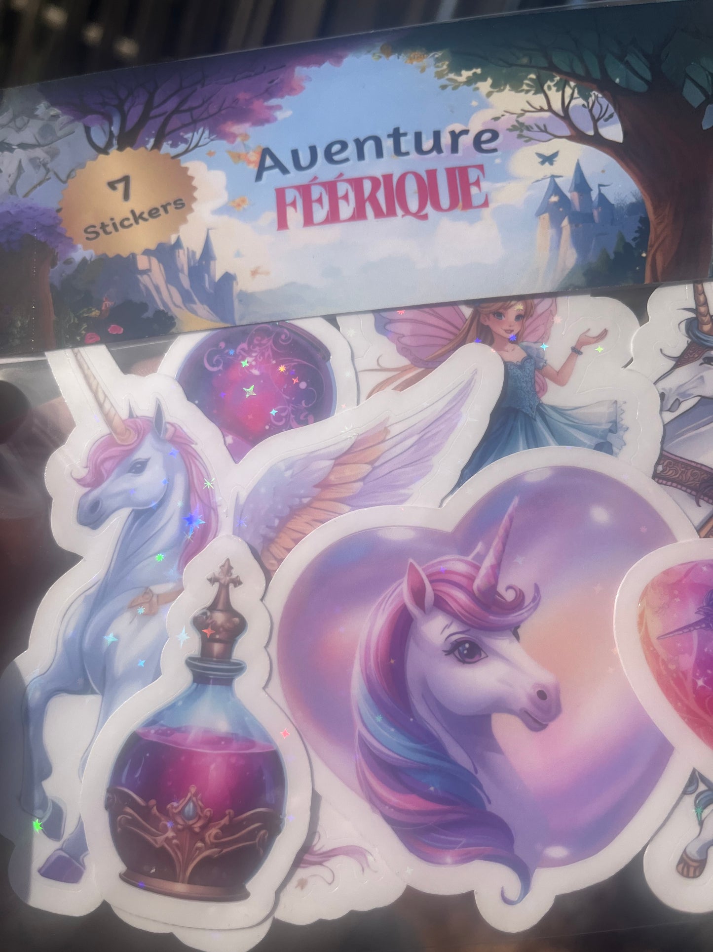 Pack 7 Stickers holographiques « aventure féerique »