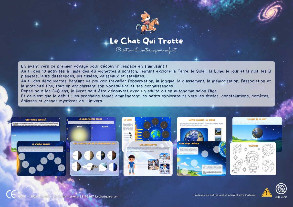 Livret activité espace enfant 3-8 ans | Les Explorateurs du Cosmos 10. Activités + 46 vignettes à scratch