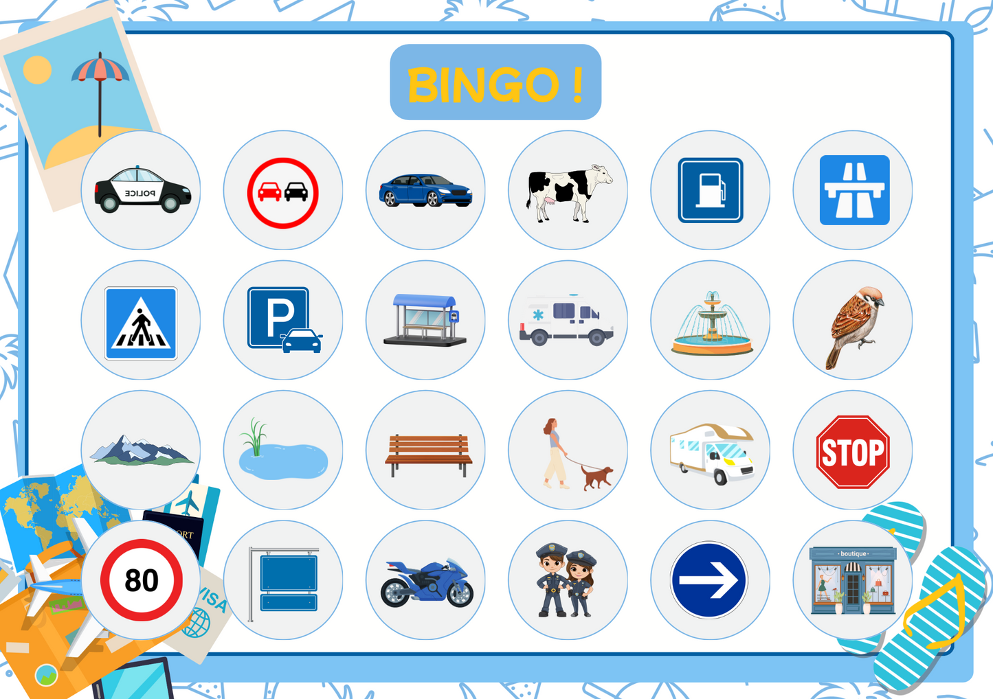 Jeu bingo de la route vert/bleu