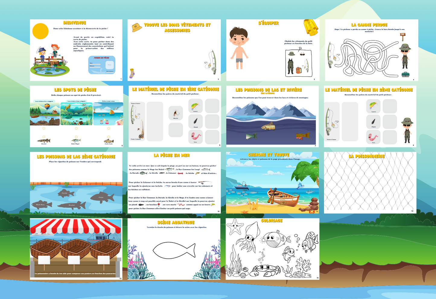 Livret d’activité « En avant les p’tits pêcheurs ! » 52 vignettes (illustration masculine)