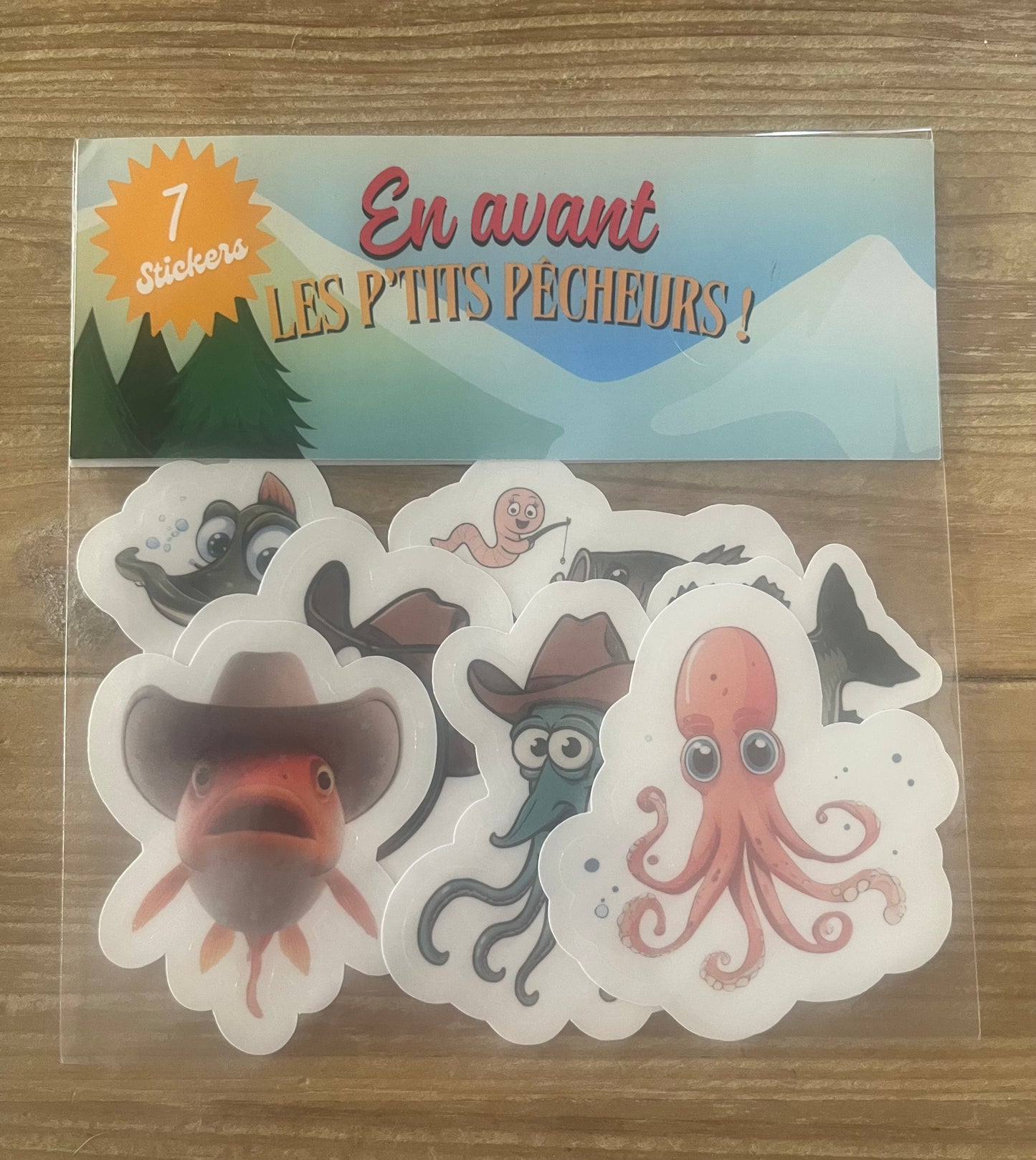 Pack 7 Stickers holographiques « en avant les p’tits pêcheurs ! »