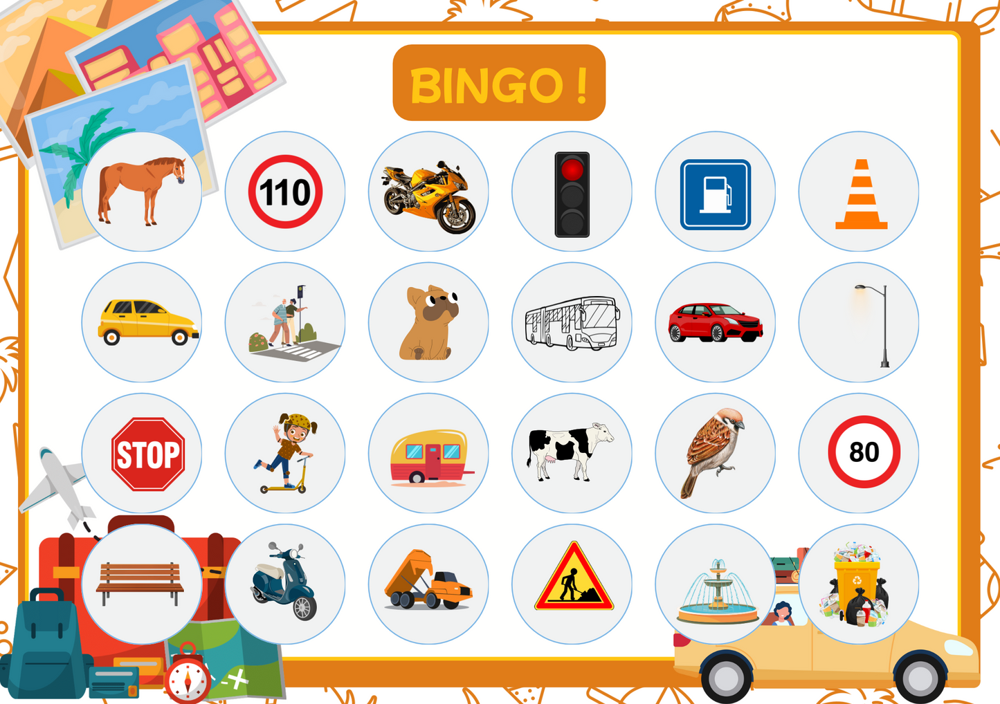 Jeu bingo de la route orange/rose