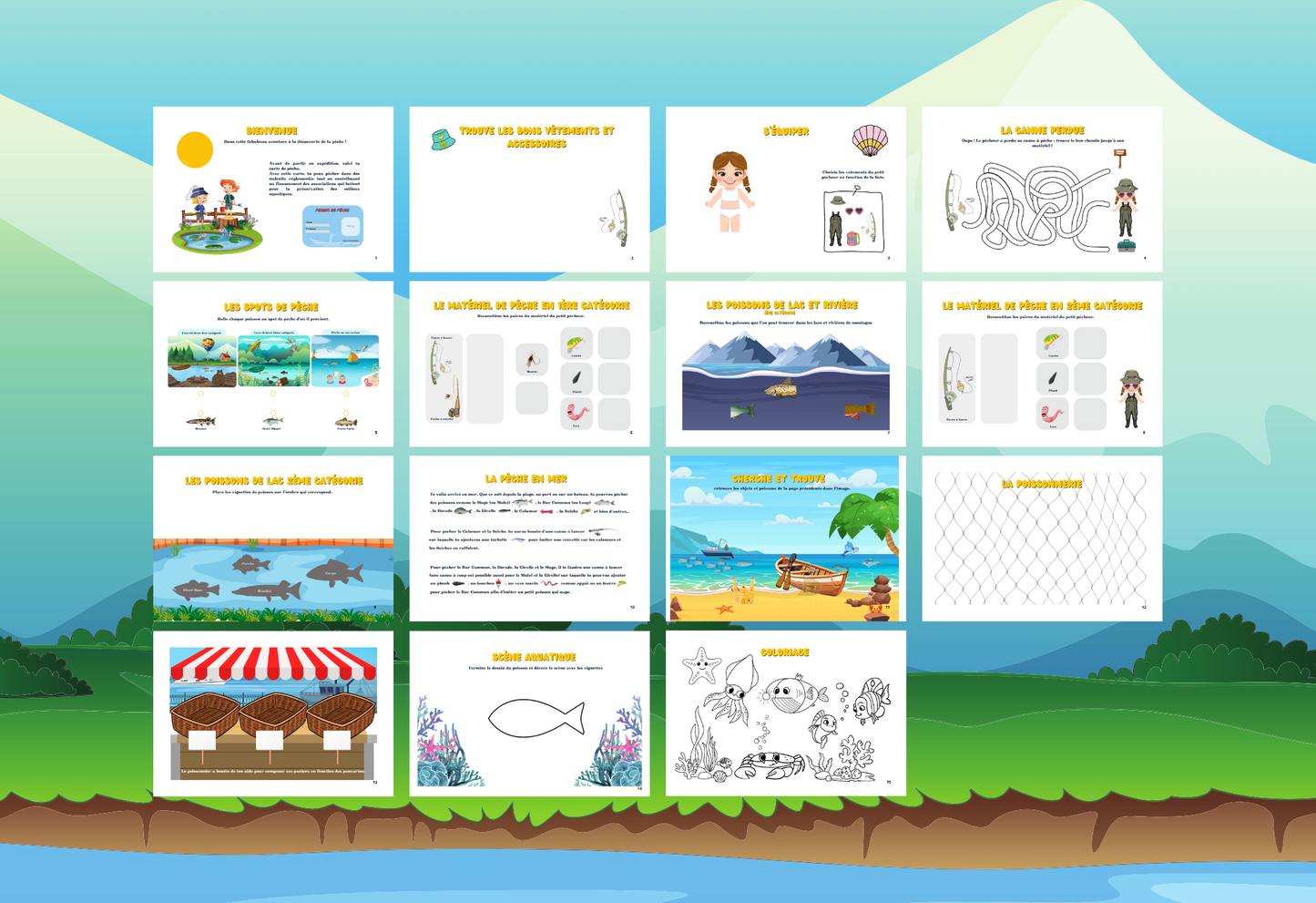 Livret d’activité « En avant les p’tits pêcheurs ! » 52 vignettes  (illustration féminine)