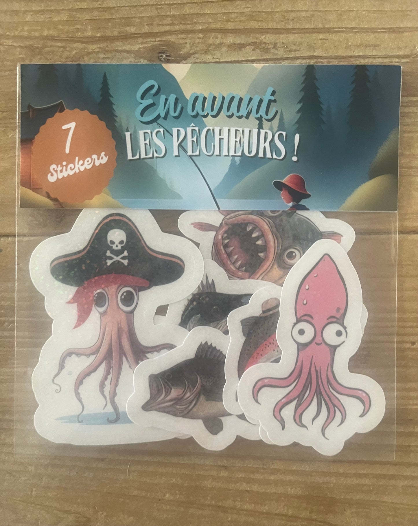 Pack 7 Stickers holographiques « en avant les pêcheurs ! »