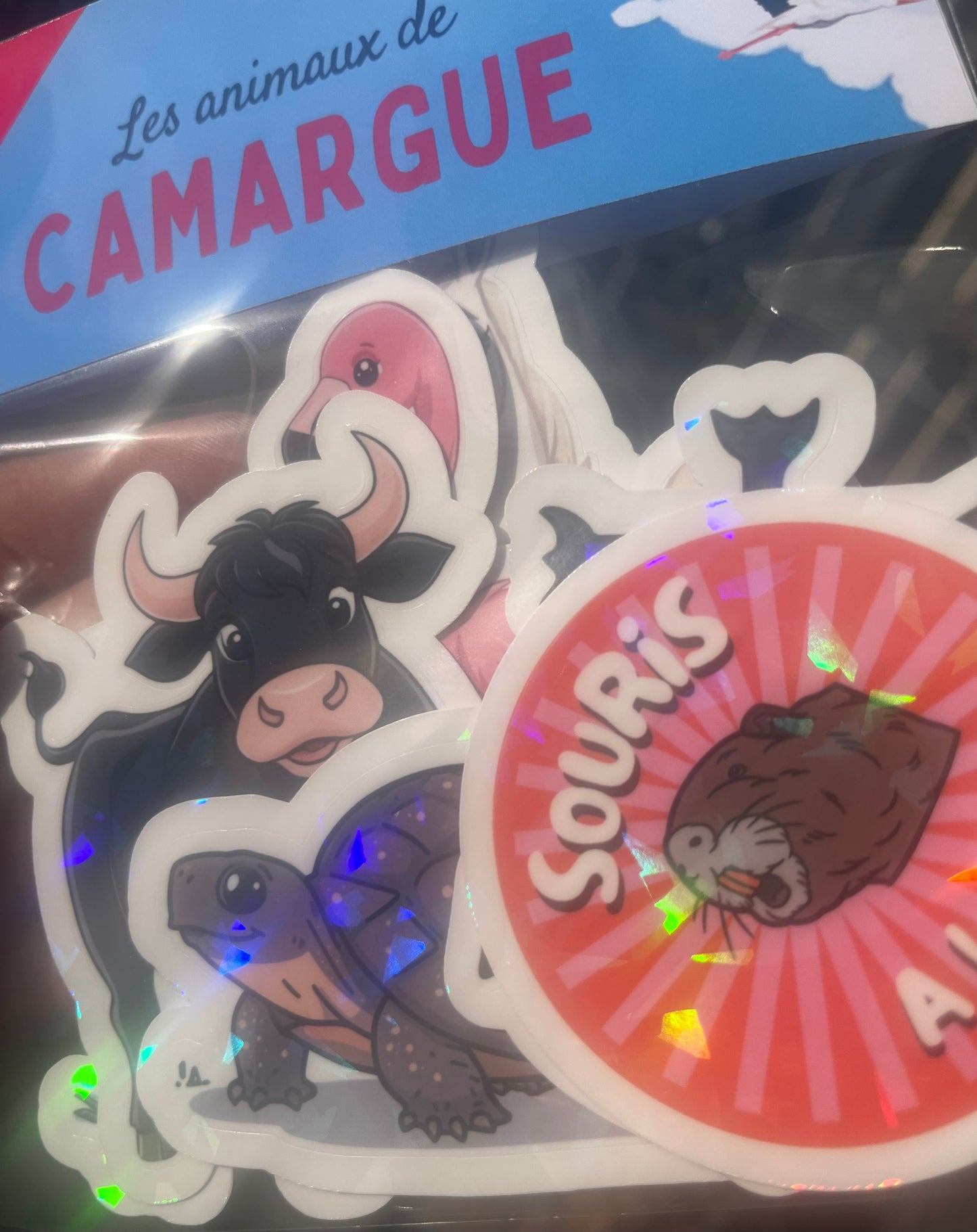 Pack 7 Stickers holographiques « les animaux de Camargue  »