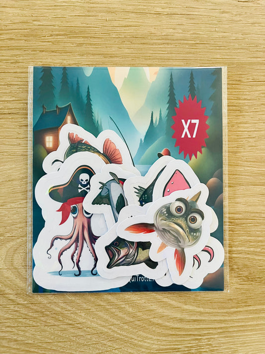 Pack 7 Stickers holographiques « en avant les pêcheurs ! »