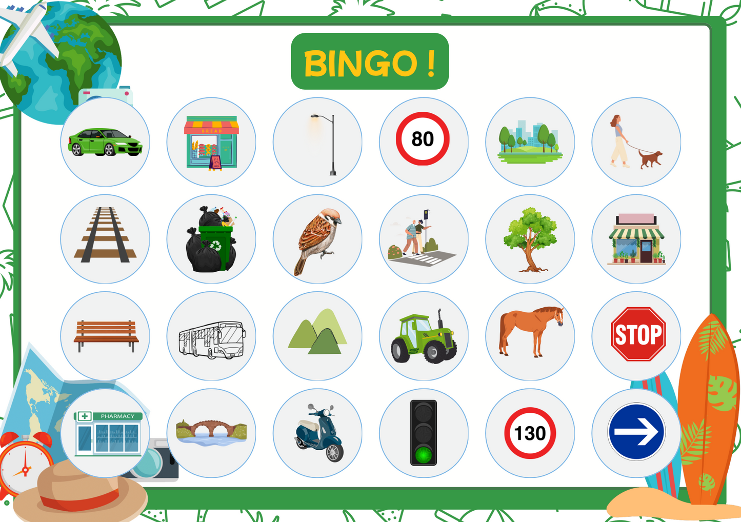 Jeu bingo de la route vert/bleu