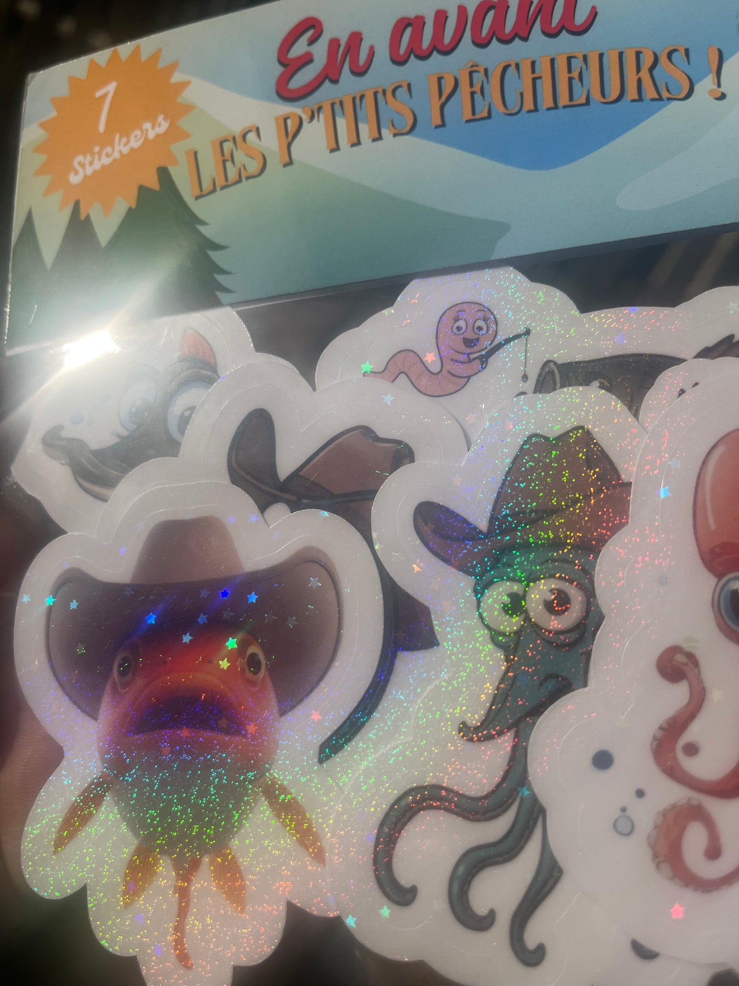 Pack 7 Stickers holographiques « en avant les p’tits pêcheurs ! »