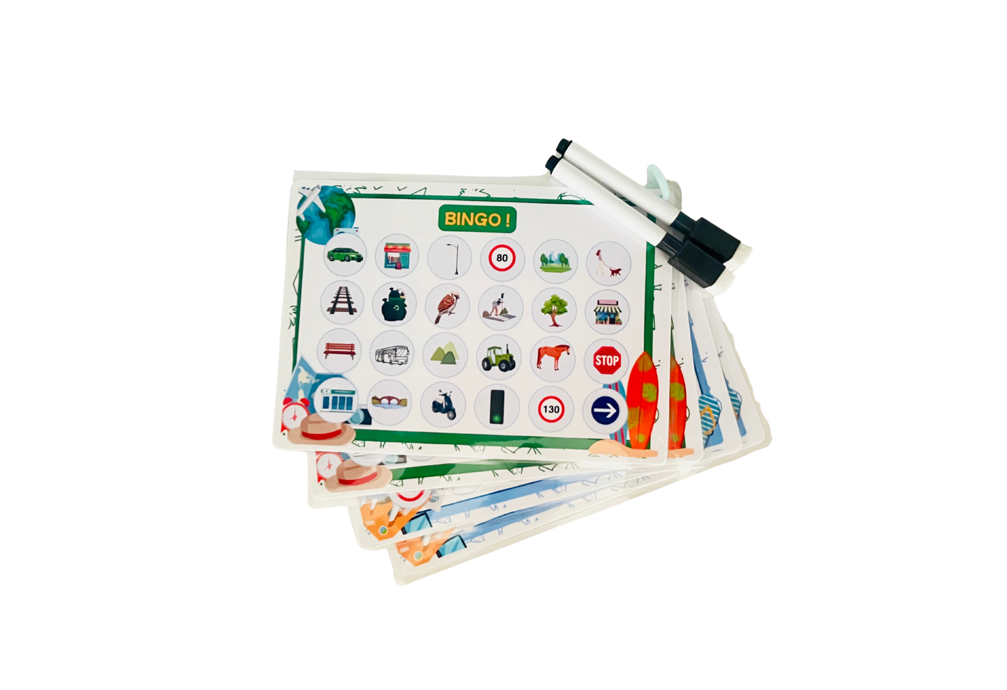 Jeu bingo de la route vert/bleu